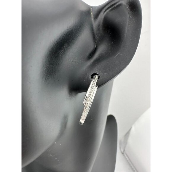 Natural Diamond Loop Hoop Earrings - Picture 2 of 15